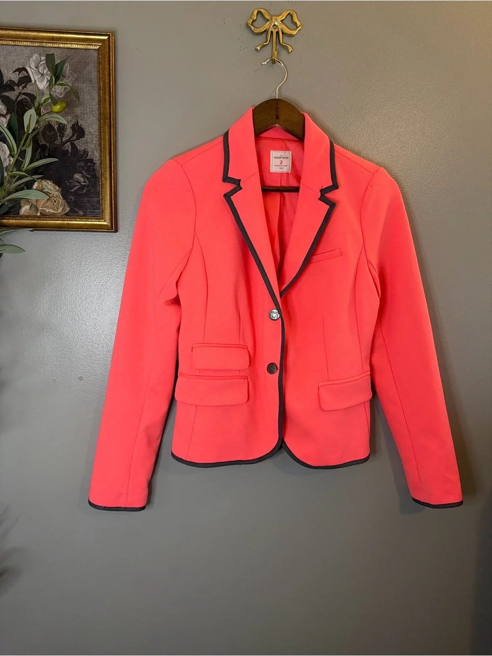 GAP Academy Blazer Neon Pink Coral Contrast Trim Preppy Career Jacket Size 2 - Picture 2 of 7